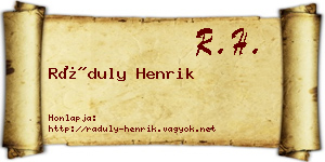 Ráduly Henrik névjegykártya